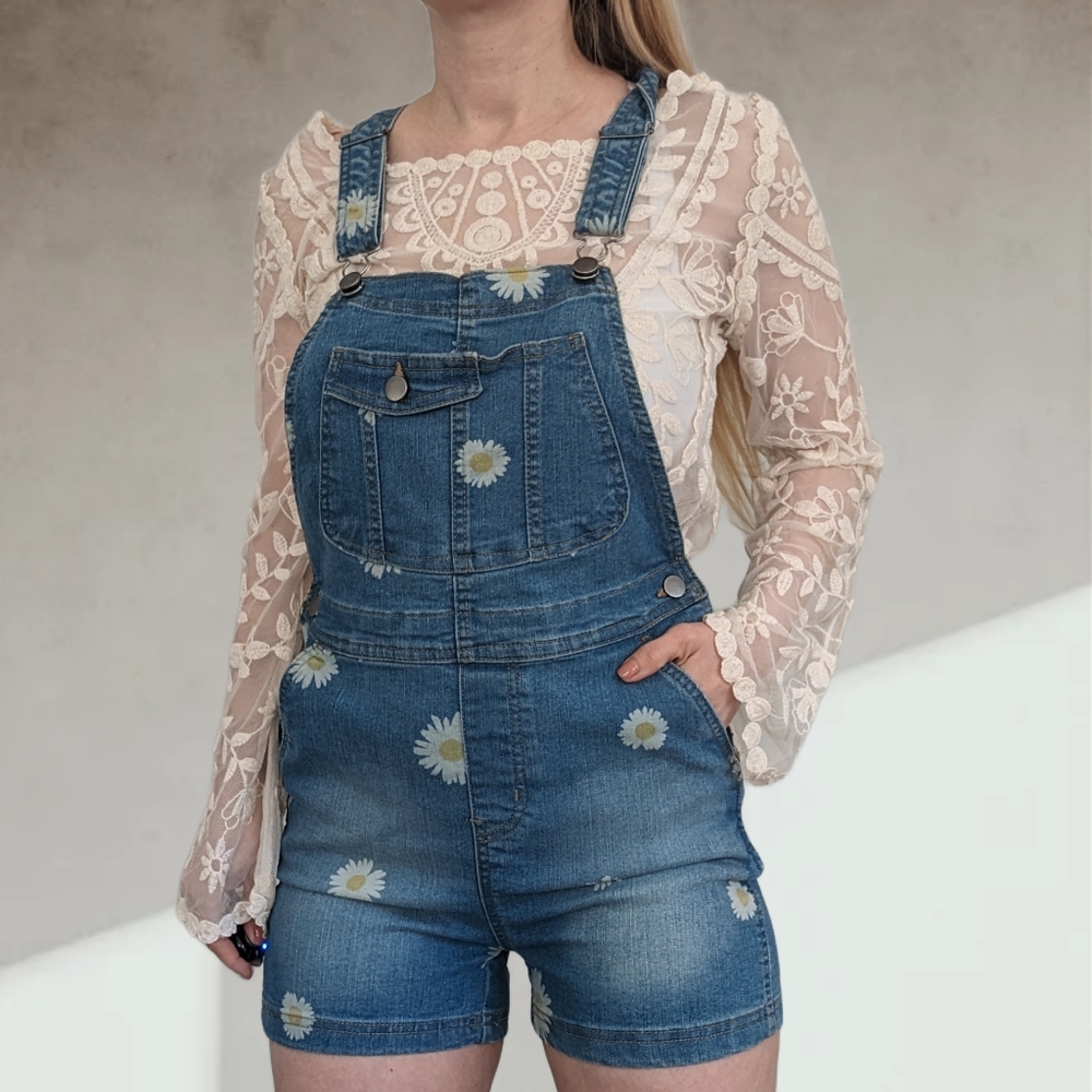 Denim daisy flowers overalls